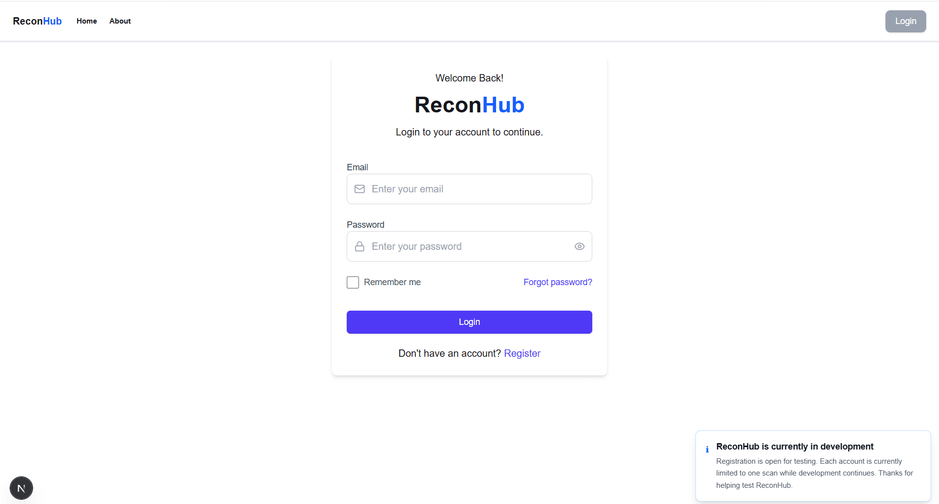 ReconHub login page